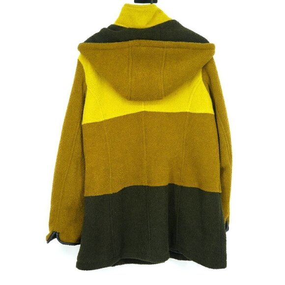 NEW Susan Graver Heavy Wool Coat with Hood Green Yellow L - Picture 2 of 3